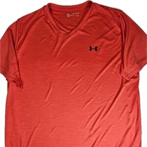 Under Armour Shirt Mens 3XL Red Orange Heather‎ HeatGear V-Neck Athletic Tee